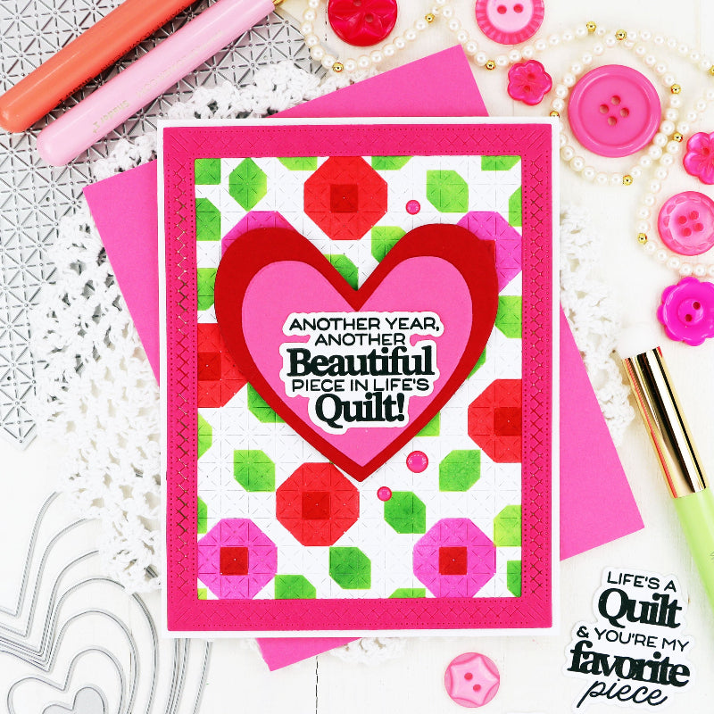 Waffle Flower Quilted Floral Stencils and Tiny Square Texture Die Set heart