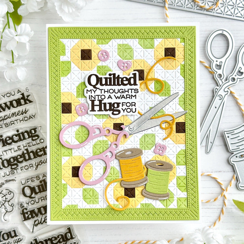 Waffle Flower Quilted Hug Sentiments Clear Stamp and Die Set thread