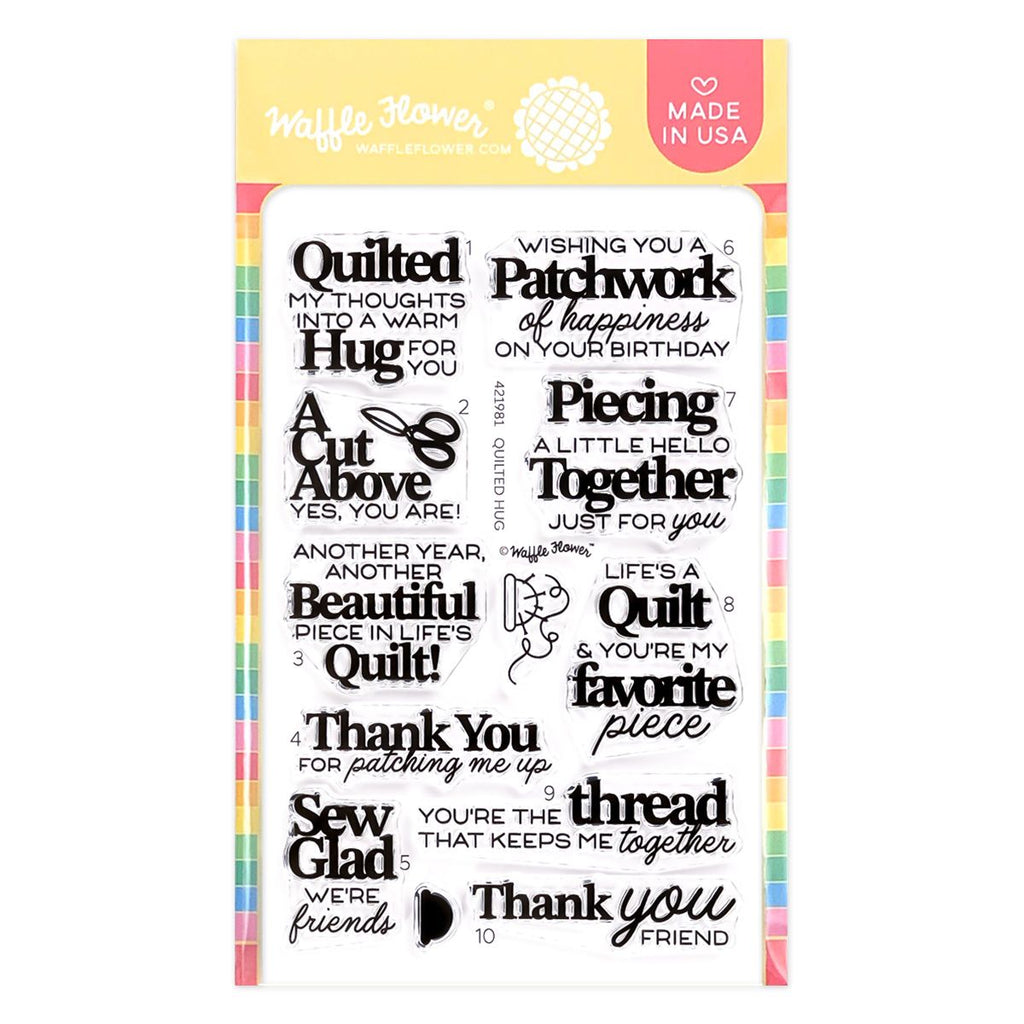 Waffle Flower Quilted Hug Sentiments Clear Stamps 421981