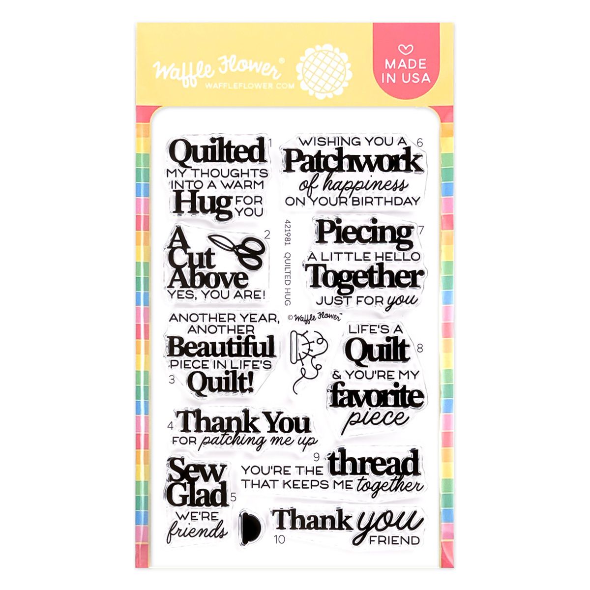Waffle Flower Quilted Hug Sentiments Clear Stamps 421981