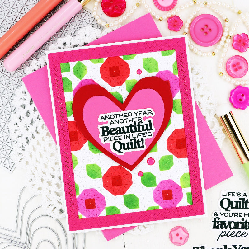 Waffle Flower Quilted Hug Sentiments Dies 421982 heart