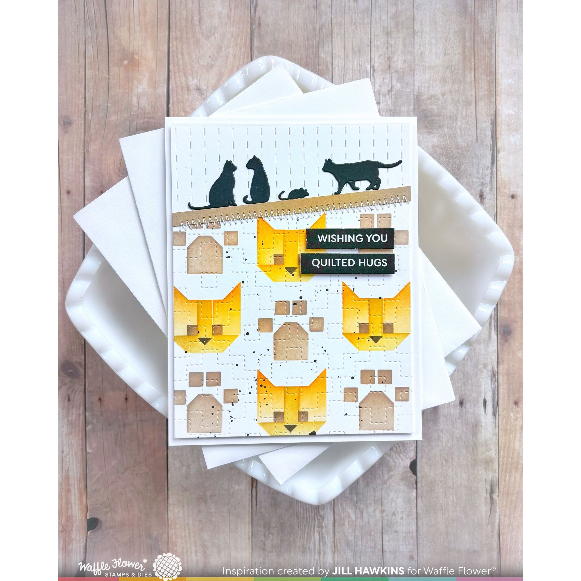 Waffle Flower Quilted Squares Texture Die and Stencil Set cats