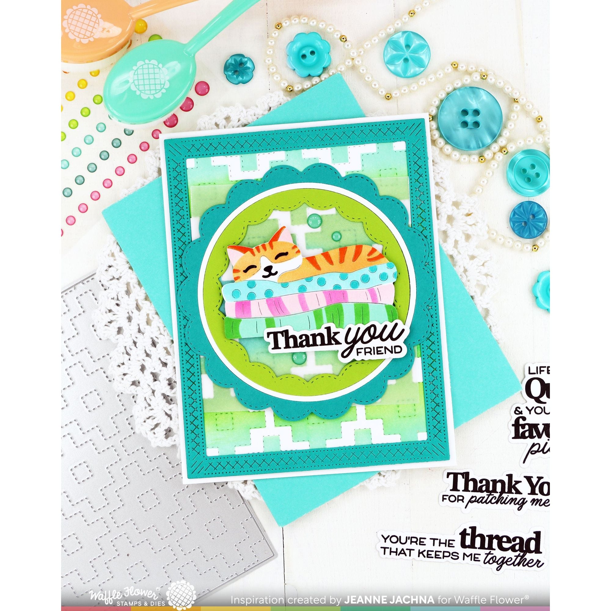 Waffle Flower Quilted Squares Texture Die and Stencil Set thank you