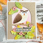 Waffle Flower Real Hoot Sentiments Clear Stamp and Die Set autumn leaves acorns card