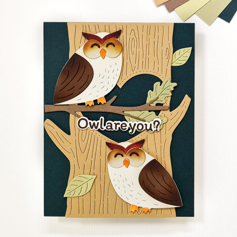 Waffle Flower Real Hoot Sentiments Clear Stamp and Die Set owls in a tree card
