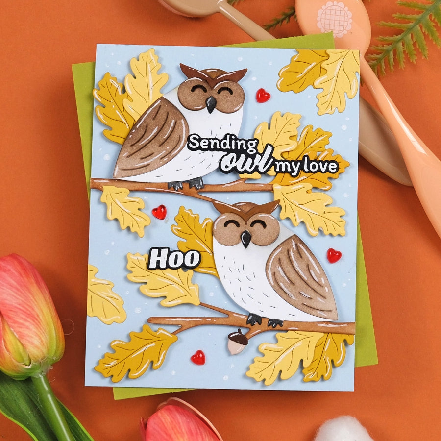 Waffle Flower Real Hoot Sentiments Matching Dies 422242 owls on a limb card