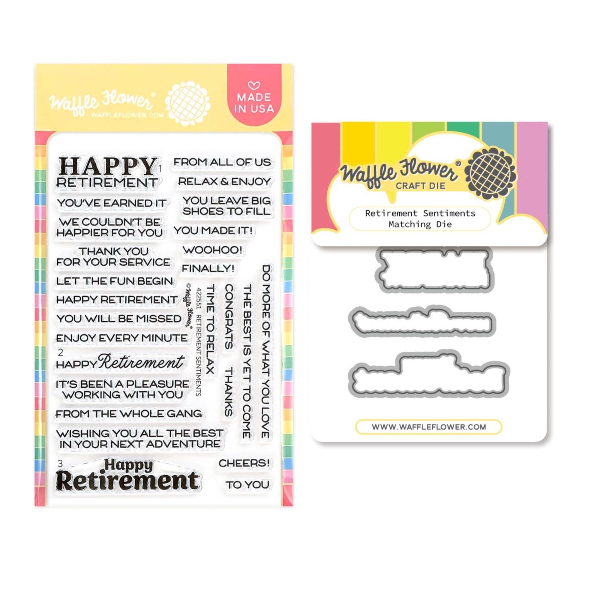 Waffle Flower Retirement Sentiments Clear Stamp and Die Set