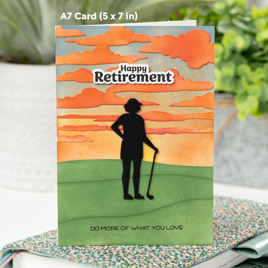 Waffle Flower Retirement Sentiments Clear Stamp and Die Set do more of what you love card