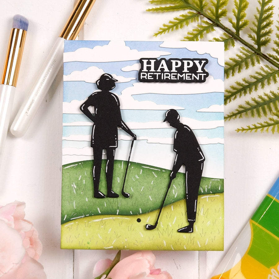 Waffle Flower Retirement Sentiments Clear Stamp and Die Set happy retirement card