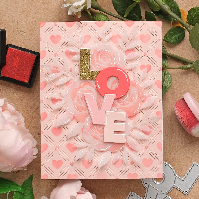 Waffle Flower Rose Bouquet Die and Stencil Set hearts