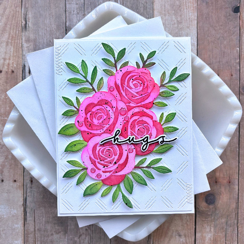 Waffle Flower Rose Bouquet Die and Stencil Set hugs