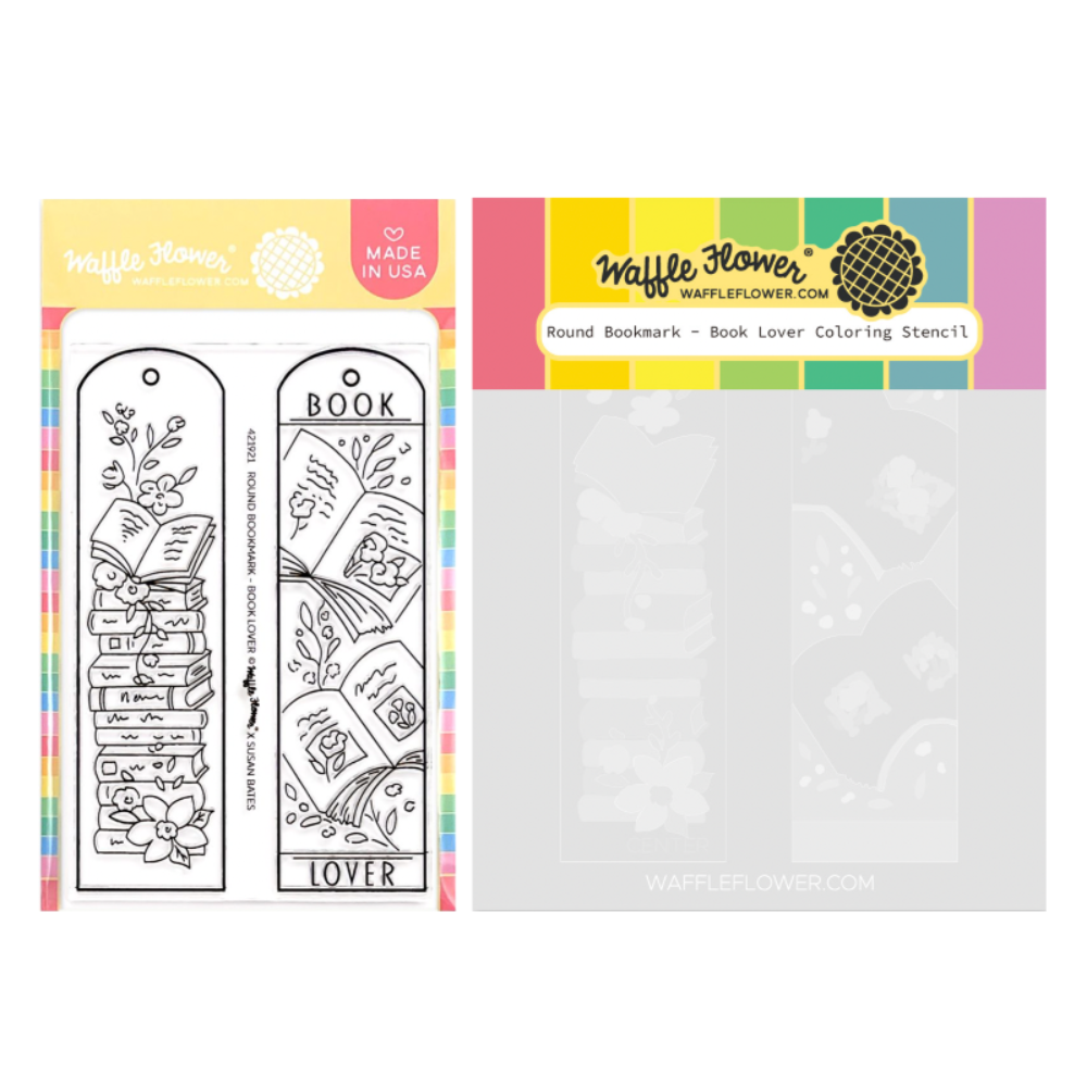 Waffle Flower Round Bookmark Book Lover Clear Stamp and Stencil Set