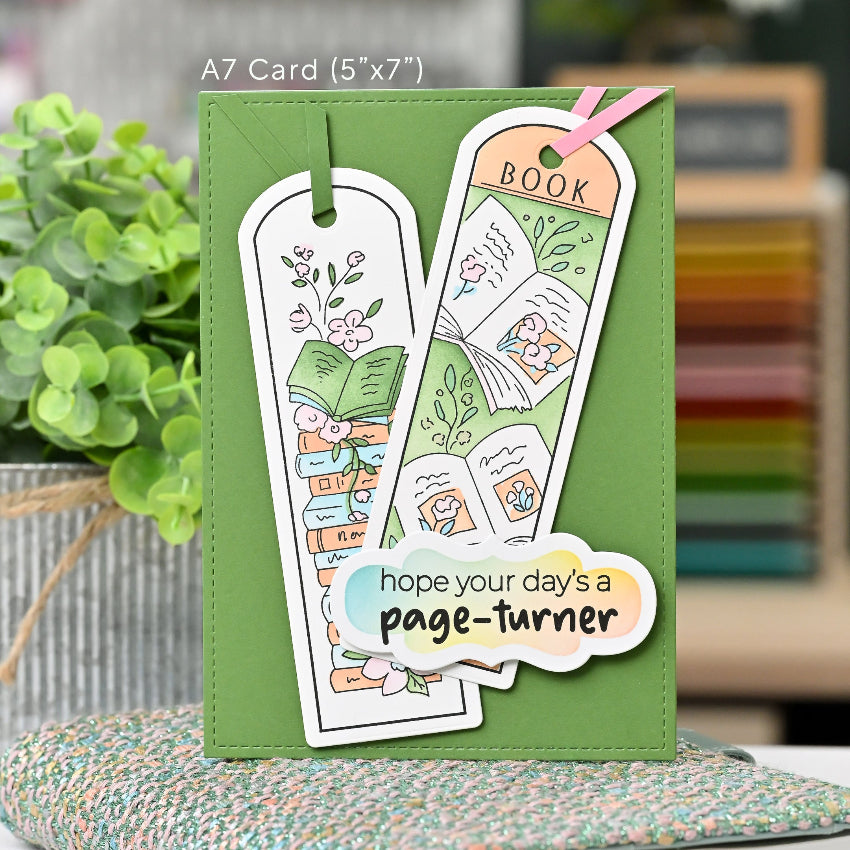 Waffle Flower Round Bookmark Book Lover Clear Stamp and Stencil Set green