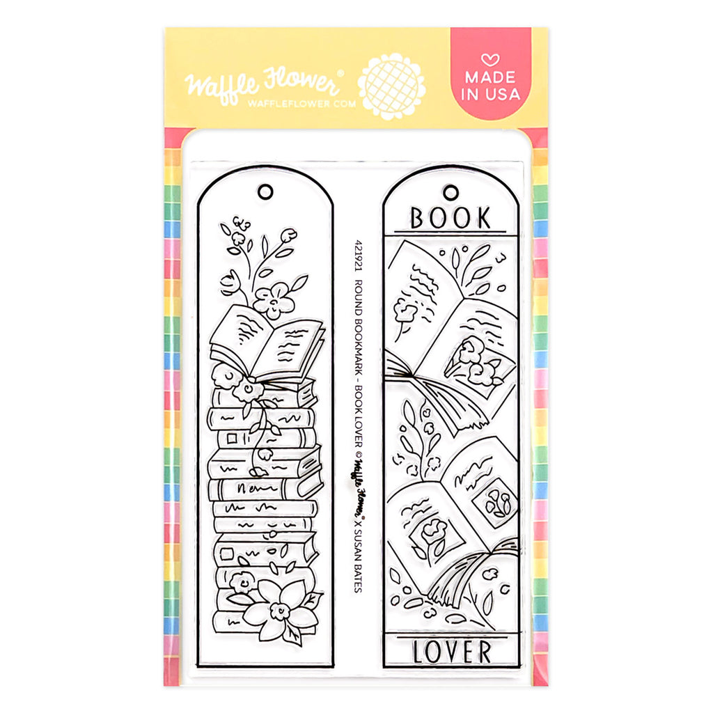 Waffle Flower Round Bookmark Book Lover Clear Stamp and Stencil Set image  1