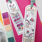 Waffle Flower Round Bookmark Book Lover Clear Stamp and Stencil Set purple