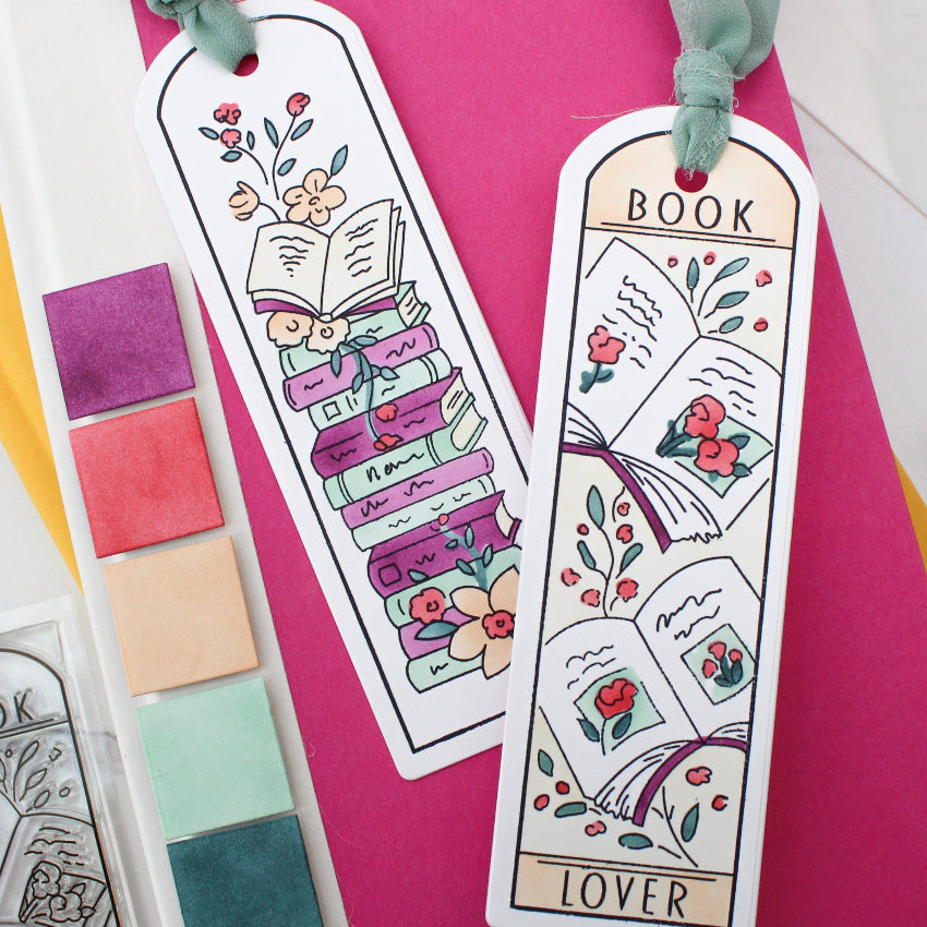 Waffle Flower Round Bookmark Book Lover Clear Stamp and Stencil Set purple