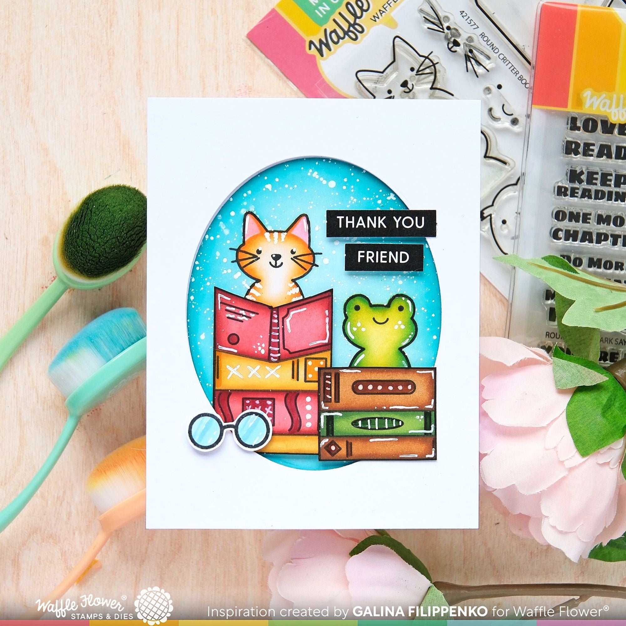 Waffle Flower Round Critter Bookmark Stencils, Clear Stamps, and Rounded Bookmark Die Set