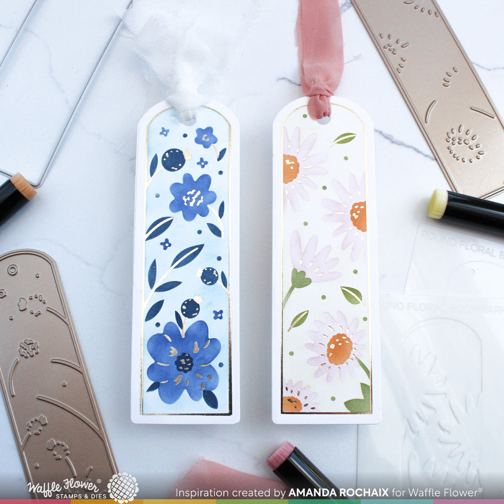 Waffle Flower Round Floral Bookmark Duo Stencils 421559