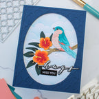 Waffle Flower Script Greetings Clear Stamp and Die Set bird