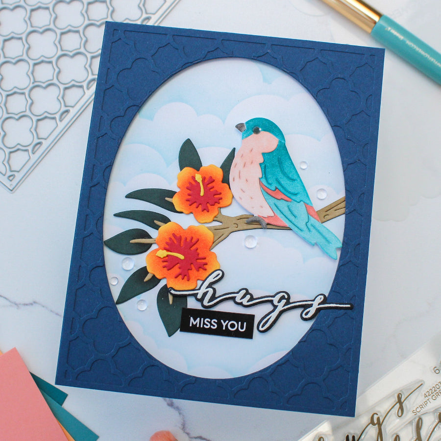 Waffle Flower Script Greetings Clear Stamp and Die Set bird