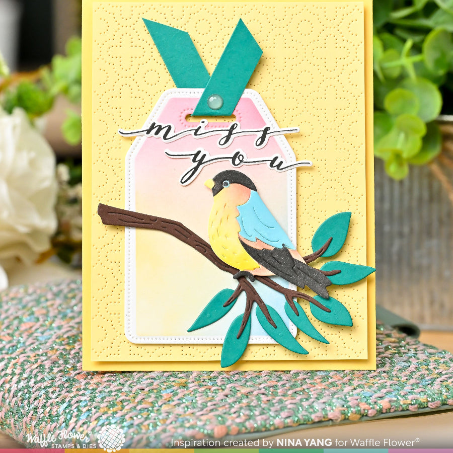 Waffle Flower Script Greetings Matching Dies 422204 miss you