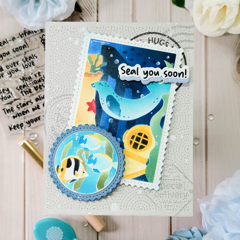 Waffle Flower Seal-a-brate Sentiments Clear Stamp and Die Set diving helmet