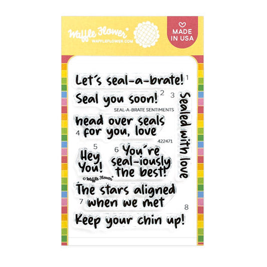 Waffle Flower Seal-a-brate Sentiments Clear Stamp and Die Set image 1
