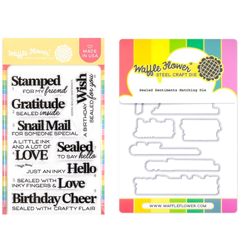 Waffle Flower Sealed Sentiments Clear Stamp and Die Set