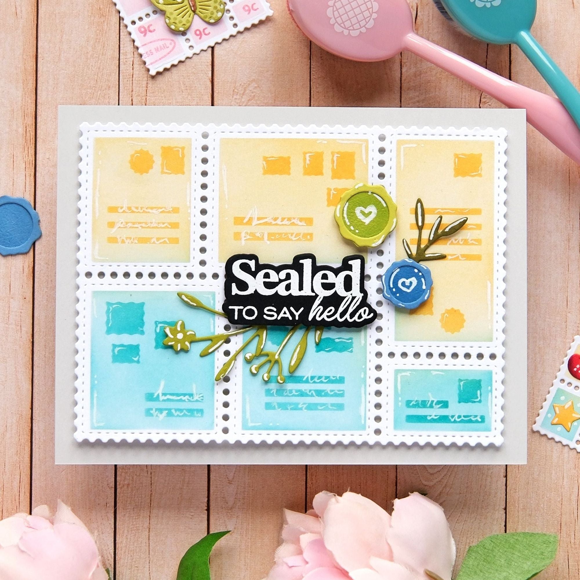 Waffle Flower Sealed Sentiments Clear Stamp and Die Set hello