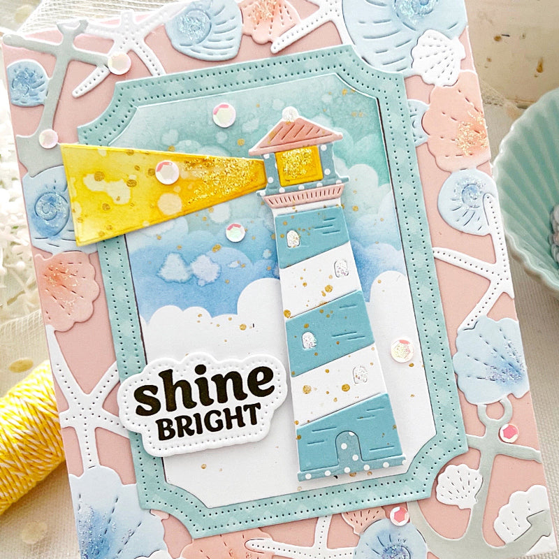 Waffle Flower Seashell Frame Die and Coloring Stencil Set lighthouse