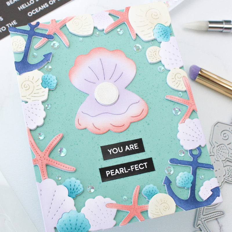 Waffle Flower Seashell Frame Die and Coloring Stencil Set pearl
