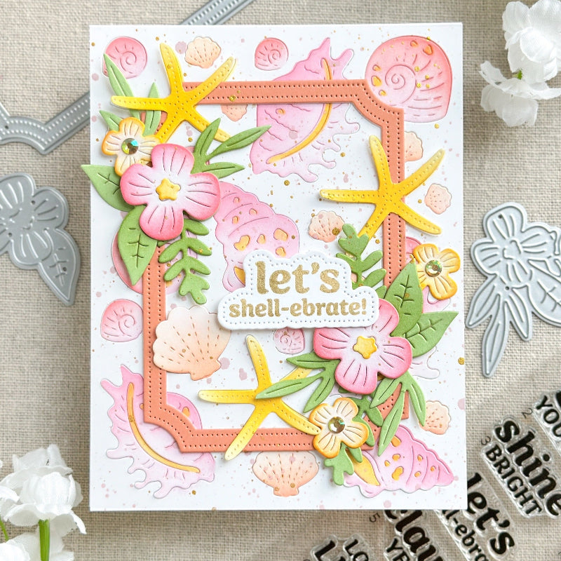 Waffle Flower Seashell Texture Die and Coloring Stencil Set flowers
