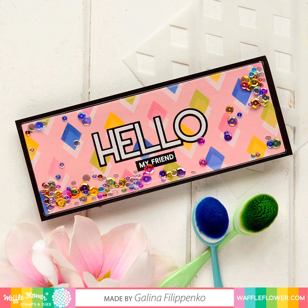 Waffle Flower Shaker Cover 3 x 8 Flat Slimline WFE037 hello