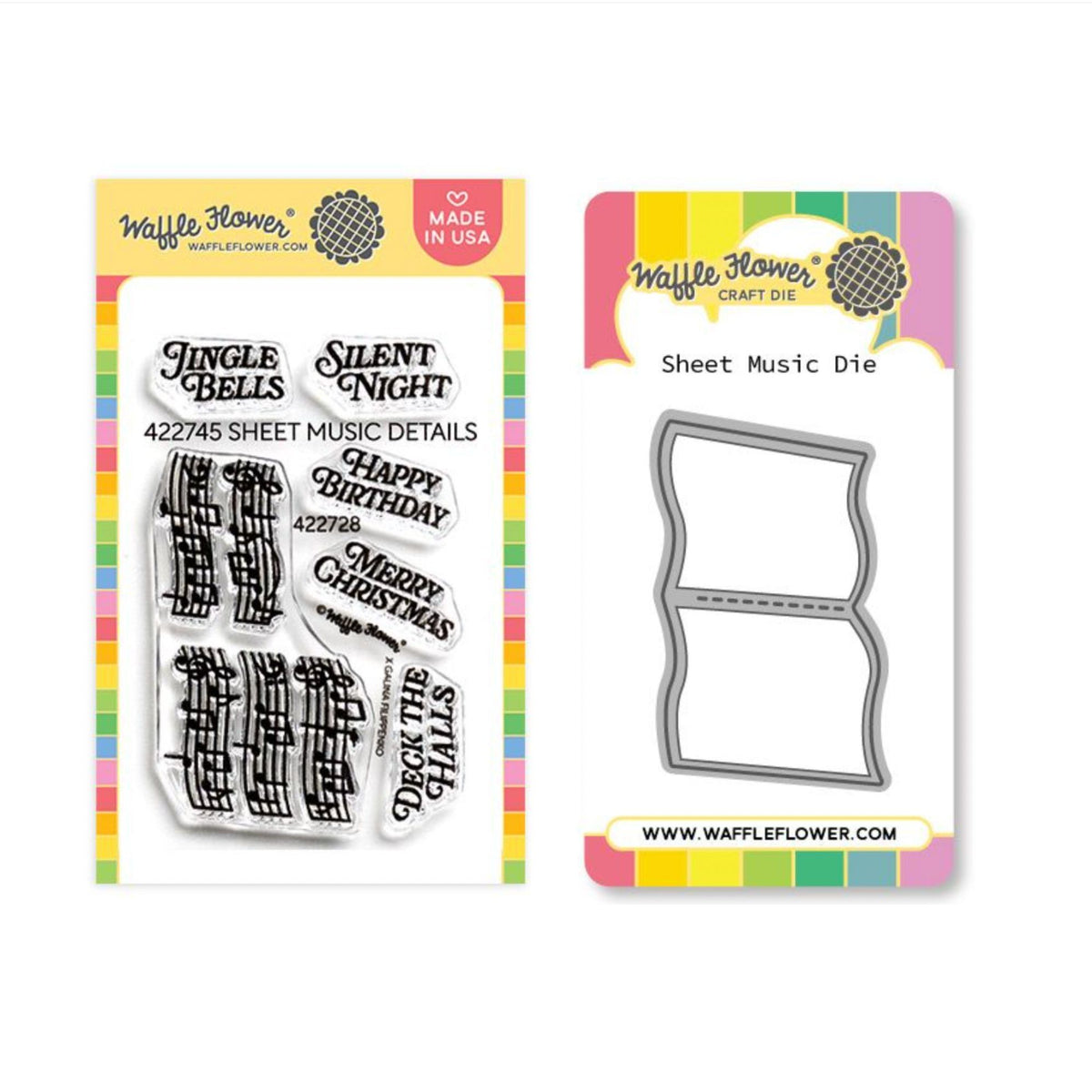 Waffle Flower Sheet Music Details Clear Stamp and Die Set