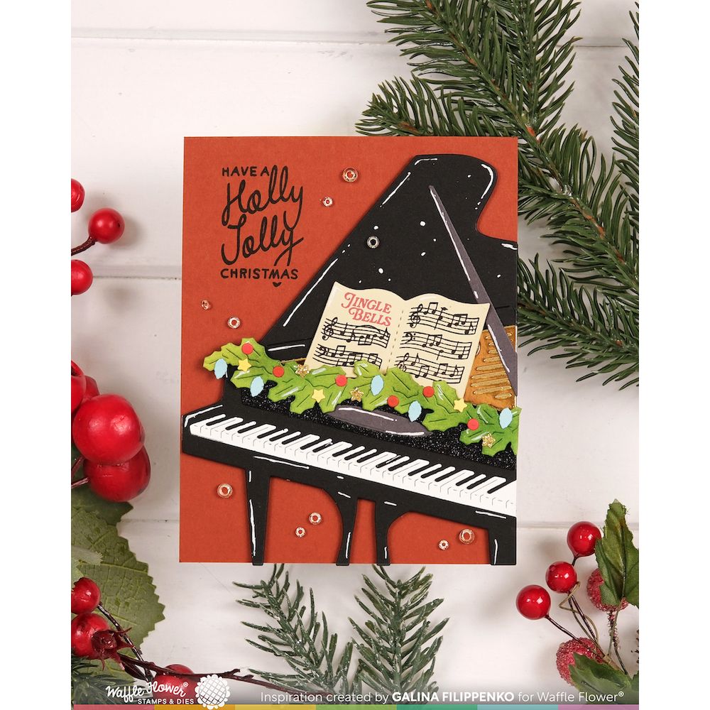 Waffle Flower Sheet Music Details Clear Stamp and Die Set piano garland sheet music card galina filippenko