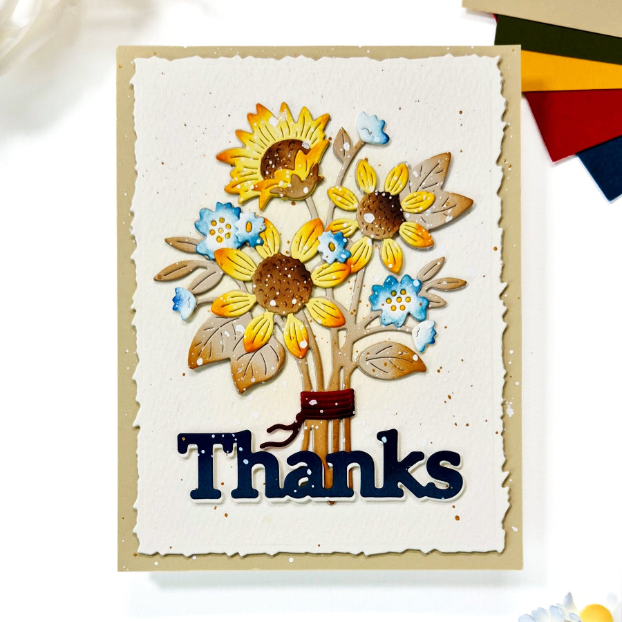 Waffle Flower Simple Greetings Trio Dies 422196 sunflower thanks card
