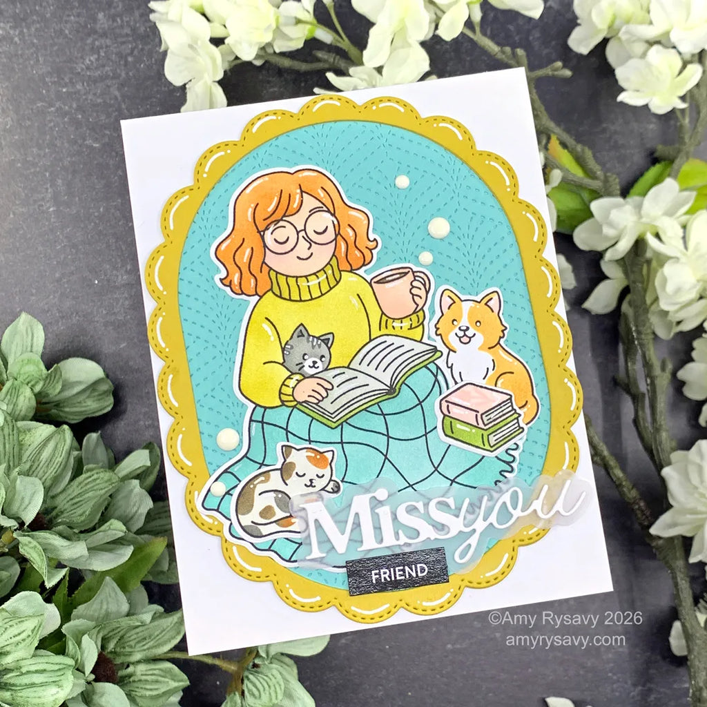 Waffle Flower Simple Joy Clear Stamp Die and Stencil Set miss you friend | color-code:ALT01