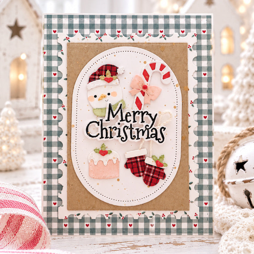 Waffle Flower Simply Christmas Clear Stamps 422741 plaid and hearts background card