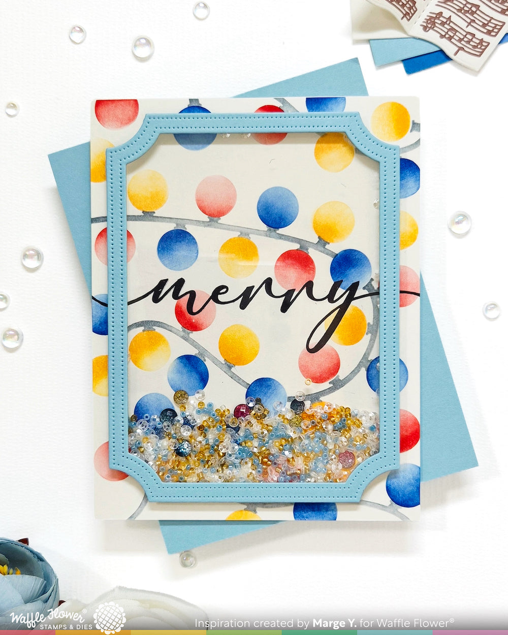 Waffle Flower Simply Christmas Clear Stamps 422741 string of colored lights sequins merry card marge y
