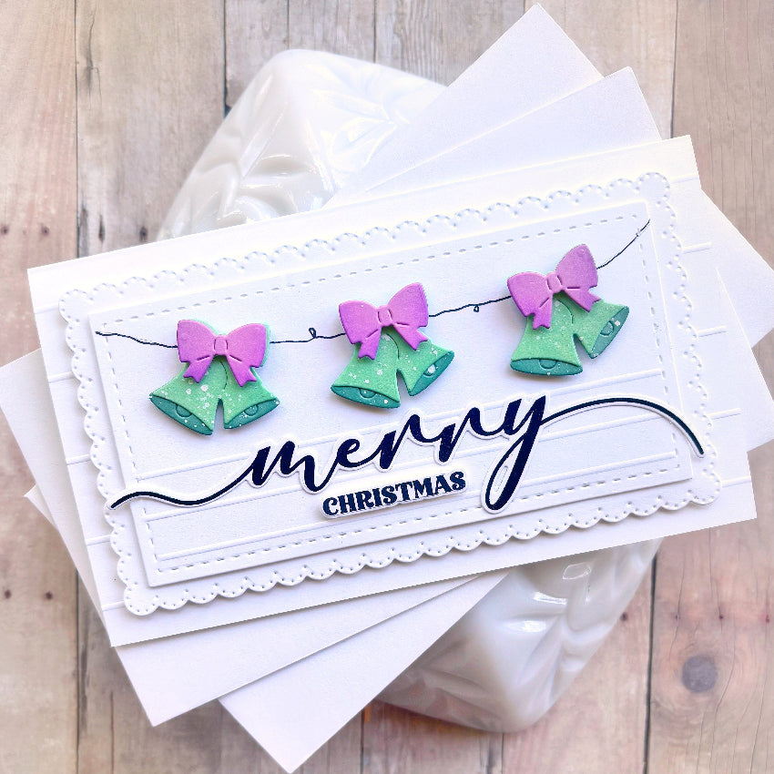 Waffle Flower Simply Christmas Matching Dies 422742 purple bows and bells card
