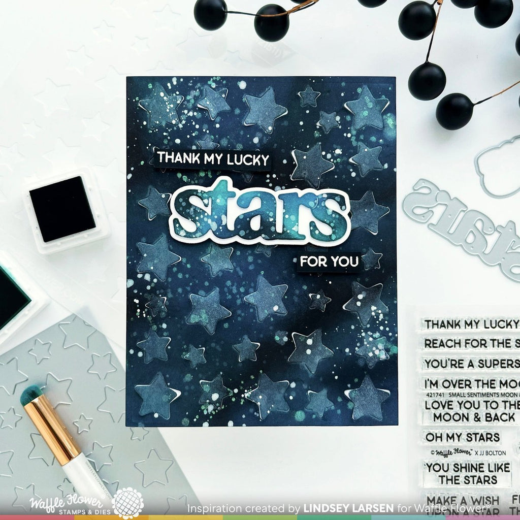 Waffle Flower Small Sentiments Moon and Stars Clear Stamps 421741 dark blue