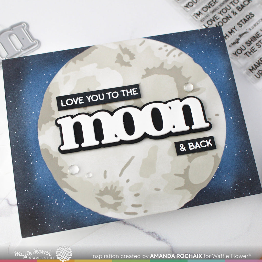Waffle Flower Small Sentiments Moon and Stars Clear Stamps 421741 full moon