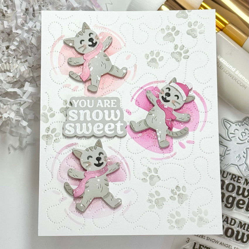 Waffle Flower Snow Angel Cat and Dog Duo Die-n-stencil Set sweet