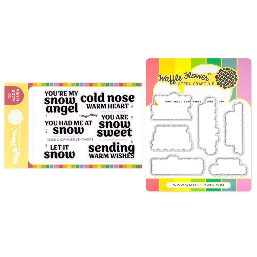 Waffle Flower Snow Angel Sentiments Clear Stamp and Matching Die Set