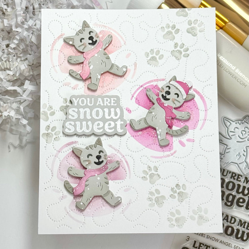 Waffle Flower Snow Angel Sentiments Clear Stamp and Matching Die Set pink