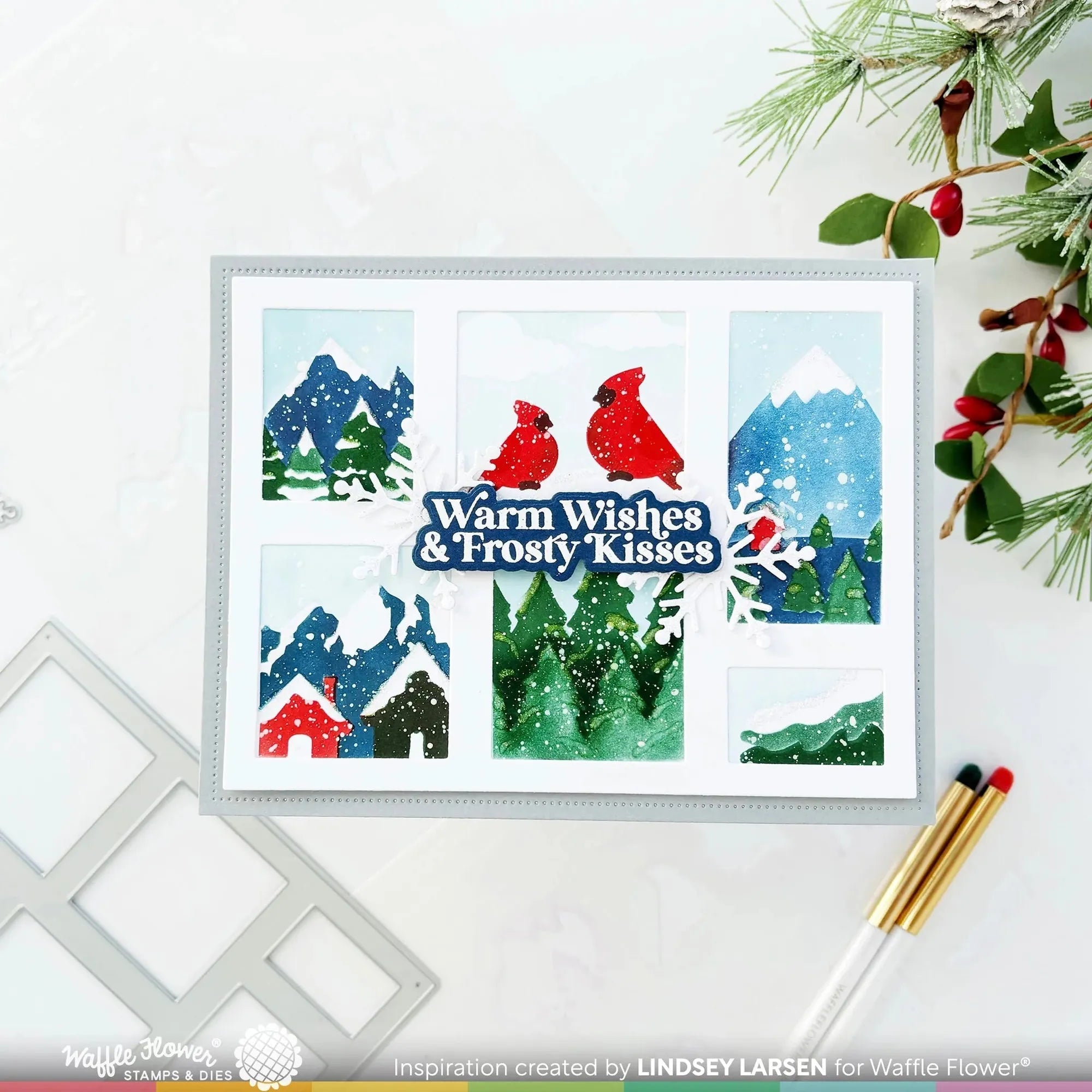 Waffle Flower Snow Cheer Sentiments Clear Stamp and Die Set wfc1791 cardinals
