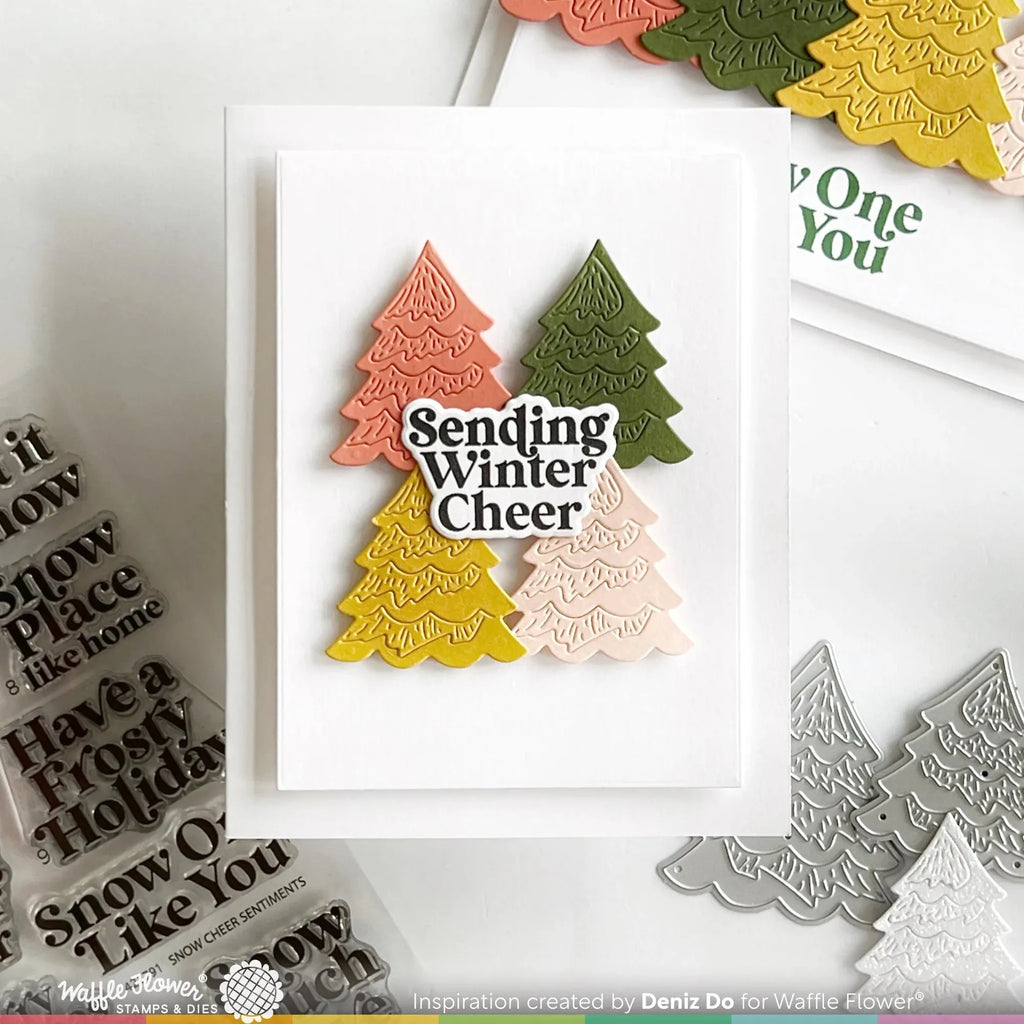 Waffle Flower Snow Cheer Sentiments Clear Stamps 421791 trees
