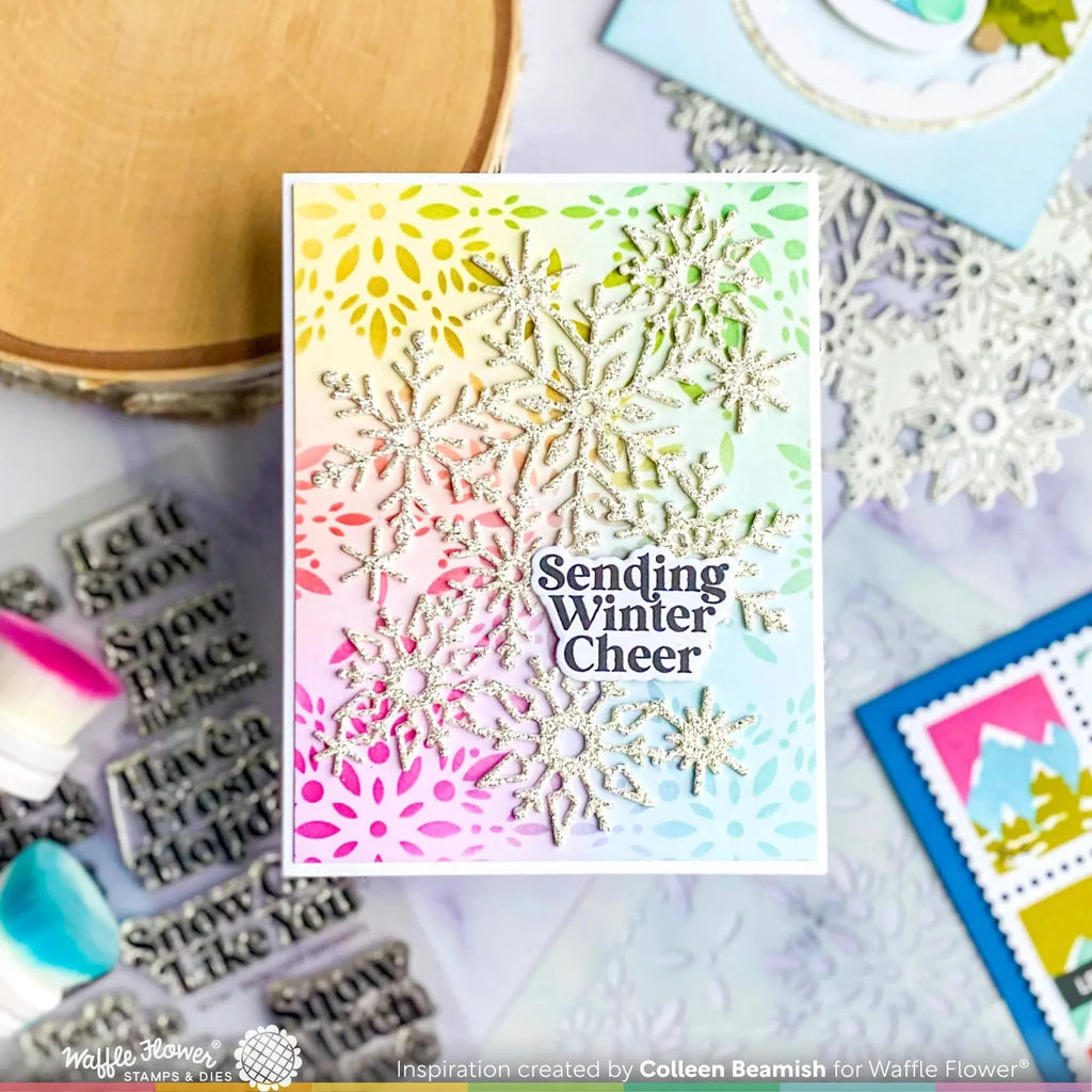 Waffle Flower Snow Cheer Sentiments Matching Dies 421792 rainbow