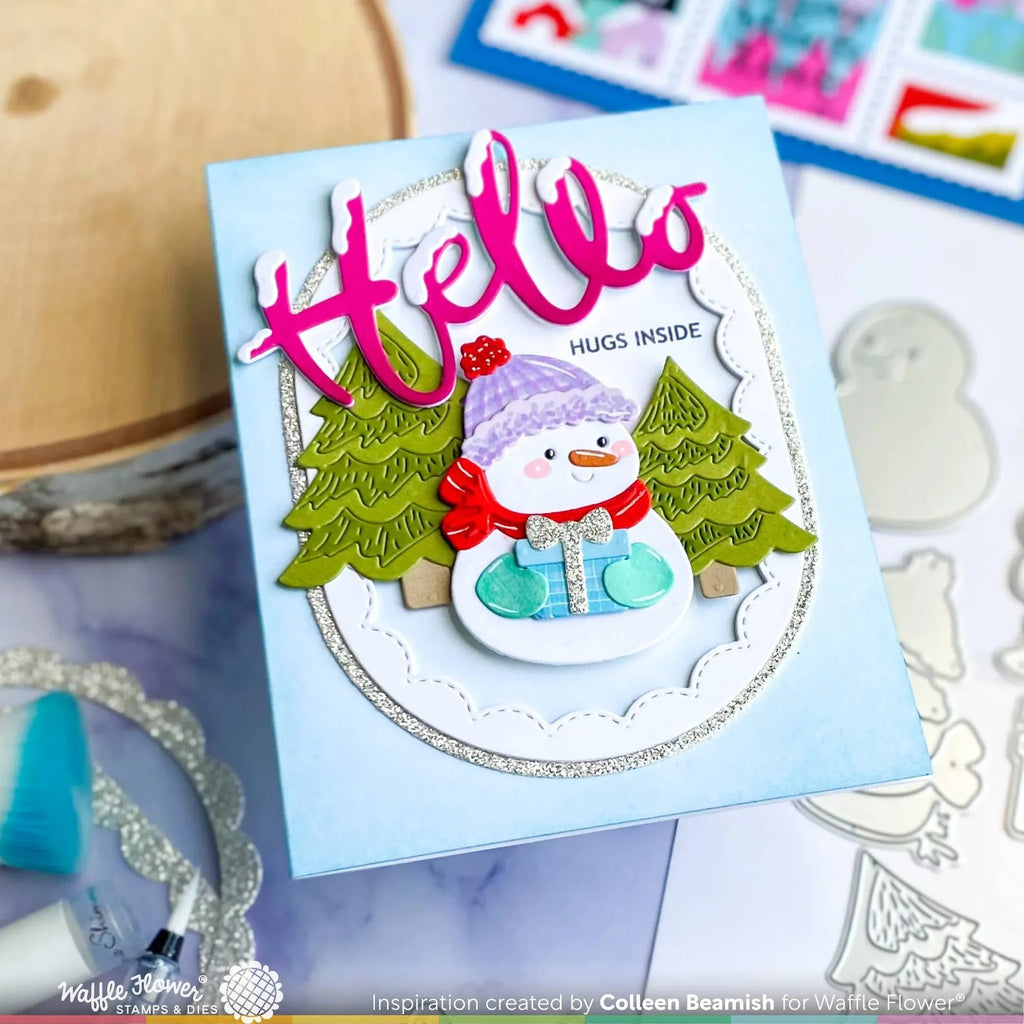 Waffle Flower Snowcapped Hello Word Dies 421880 snowman