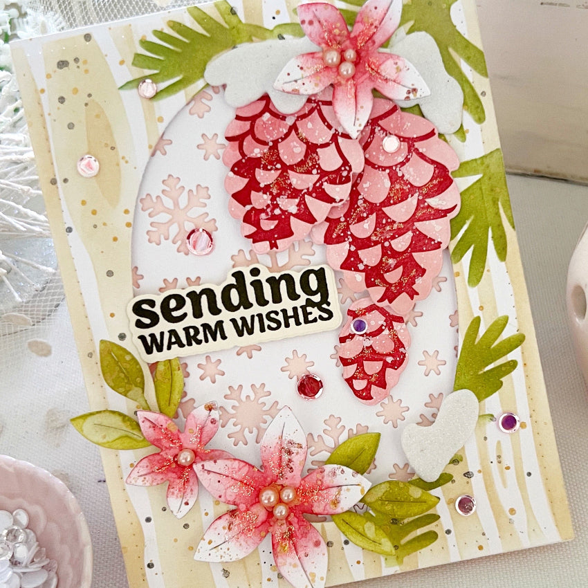 Waffle Flower Snowcapped Pinecone Details Clear Stamps 422253 warm wishes